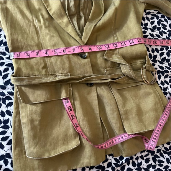 Shona Joy Olive Green Welling ton Linen Viscose Belted Blazer Jacket 4 *Like New - Picture 15 of 16